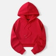thumbnail image 2 of UAMVSH Women's Drawstring Cropped Hoodie Casual Plain Pullover Oversized Long Sleeve Drop Shoulder Athletic Sweatshirts(Small,Red), 2 of 6