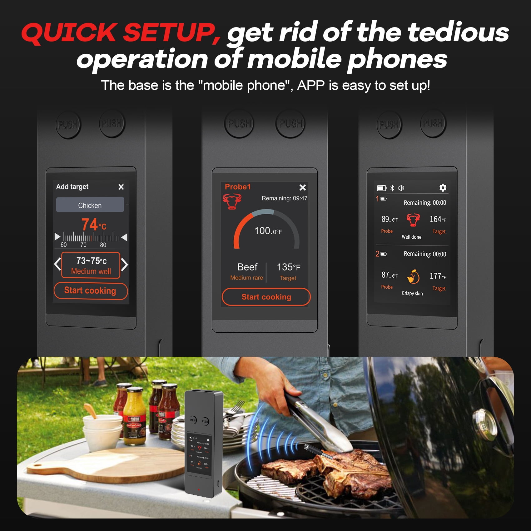Speusurea RD369 Wireless Meat Thermometer, 2 Ultra-Thin Probes, 1000FT Bluetooth Grill Digital Food Thermometer with Smart APP for BBQ, Grill, Oven, Smoker, Air Fryer