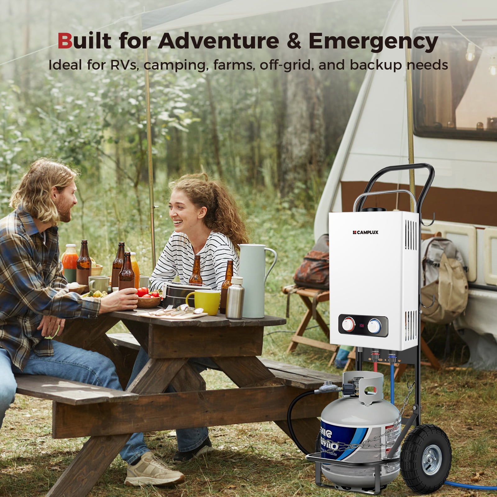 CAMPLUX 300 lb. Capacity 2-Wheel Folding Steel Hand Truck for Portable Water Heater