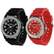 Brinley Co. Women's Rhinestone-Accented Silicone Watch, Set of 2