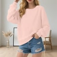 thumbnail image 2 of Ediodpoh Loop Knit Crewneck Sweatshirt Soft Casual Pullover Top Relaxed Fit Lightweight Fall Basic Shirt Hoodies for Women Pink XXL, 2 of 4