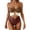 Brown, variant on Women's One Piece Swimsuit Built-in Bra Support Figure Flattering Bare Back Halter Neck Mesh Accents Brown S