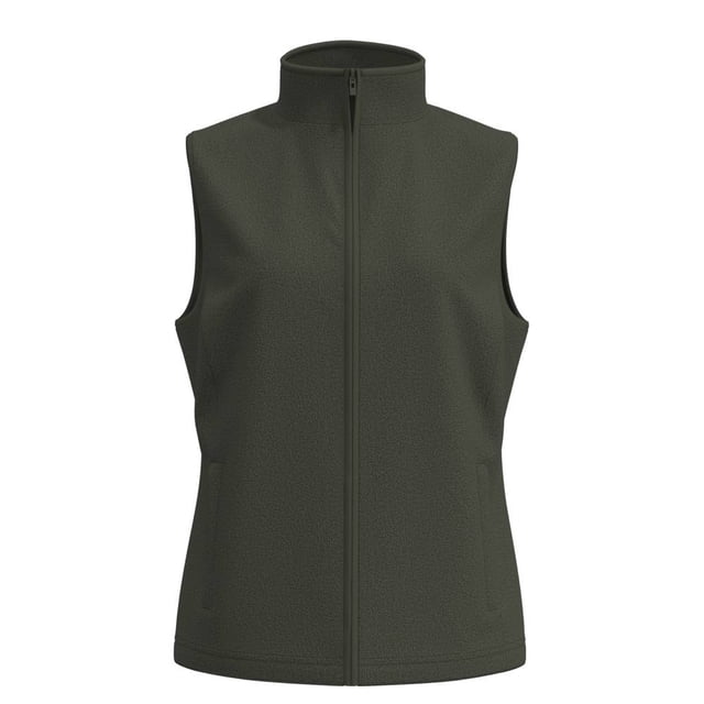 Chaleco George para Mujer, Polar, con Cuello Alto, Bolsas en Costados Verde Talla EG, chaleco sin mangas de corte moderno en tela polar verde sólida con cierre frontal y cuello alto que ofrece calidez para invierno, incluye bolsillos laterales para funcionalidad y comodidad, ideal para combinar con prendas casuales y formales.