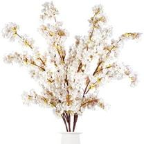 Artificial Cherry Blossom Branches Faux Cherry Flowers 39 Inch Peach Branches Silk Tall Stems for Home Wedding Table Vase Decor (3 Pcs, Ivory)