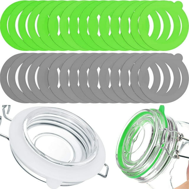 Joints en silicone de Rechange, 30 Pièces Anneaux d'Étanchéité Réutilisables Anneaux de Réveil en Caoutchouc Naturel pour Verre de Réveil, Lentille Ronde Adaptée pour 0.35L, 0.5L, 1L, 1.5L, 2L Pots