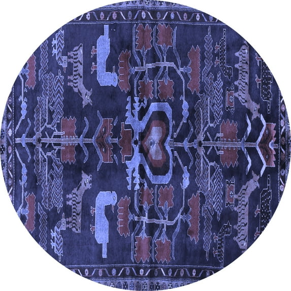 Ahgly Company Machine Washable Indoor Round Animal Blue Traditional Area Rugs, 6' Round