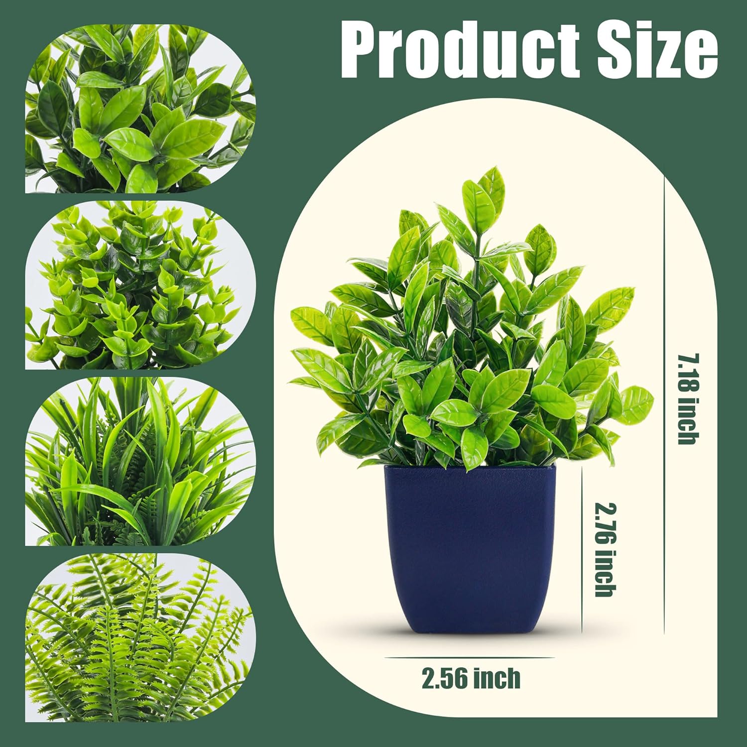 4 Pack Fake Plants Small Artificial Plants in Blue Pots Faux Plants Indoor for Home Room Bathroom Living Room Decor