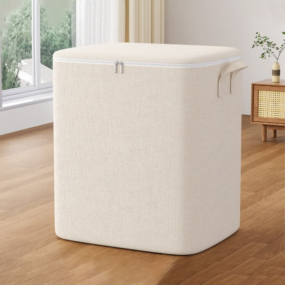 Cotton Linen Fabric Clothes Storage Bag with Zipper and Handles Large Capacity Organizer Tote for Closet Under Bed Home Organization