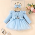 thumbnail image 4 of Usaibhir Infant Baby Girls Autumn/Winter Outfits Toddler Mesh Tulle Dress Sleeveless + Puff Sleeve Crop Coat + Headband 3PC Set for 12-18M Blue, 4 of 8