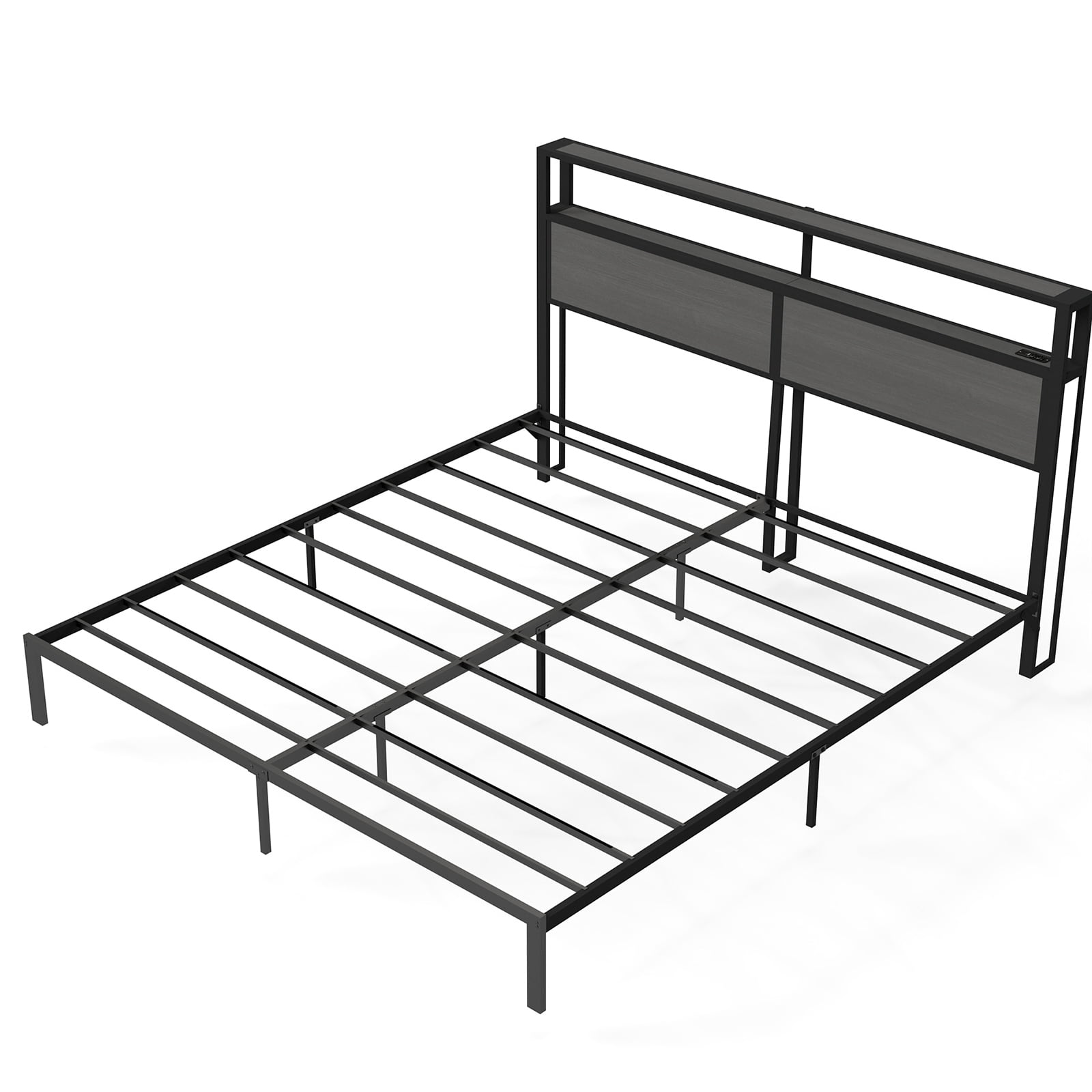 Leumius King Size Bed Frame with Headboard, Platform Bed with RGB LED Light & Charging Station & Under Bed Storage Space, Easy Assembly,Dark Gray