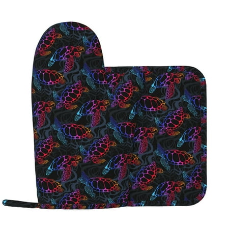 

Oven Mitts and Pot Holders Sets Sea Turtle colorful Non-Slip Silicone Oven Gloves Potholders Cotton Lining Heat Resistant Gloves Hot Pads for Kitchen Cooking Baking