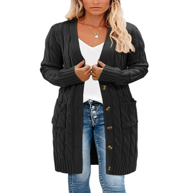 MesaSe Womens Long Sleeve Cable Knit Cardigan Sweaters Open Front Fall Outwear Coat