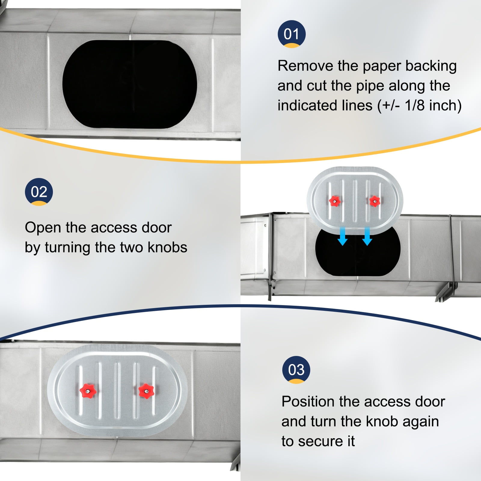Uxcell 2Pcs Rectangular Duct Access Door, 8" x 4" Square Duct Maintenance Access Door Galvanized Steel Ducting Cover with Rubber Gasket Adjustable Knobs for HVAC Duct Inspection, Silver