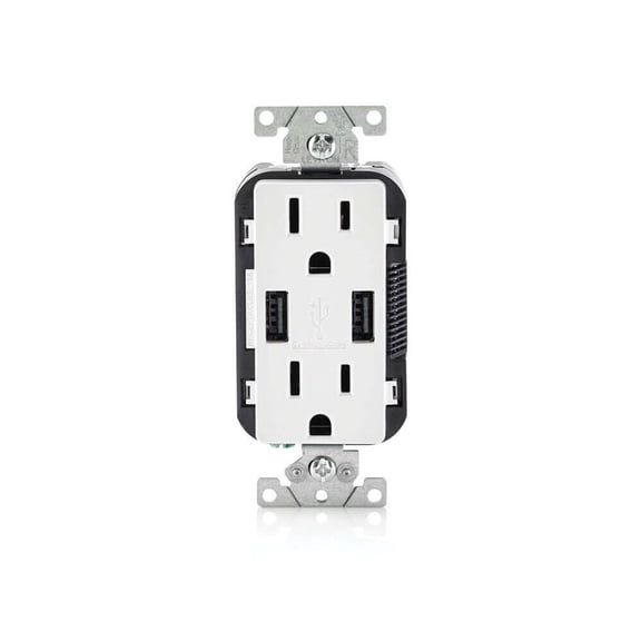 Leviton R02-T5632-0BW 15 Amp White USB & Receptacle Combination Outlet
