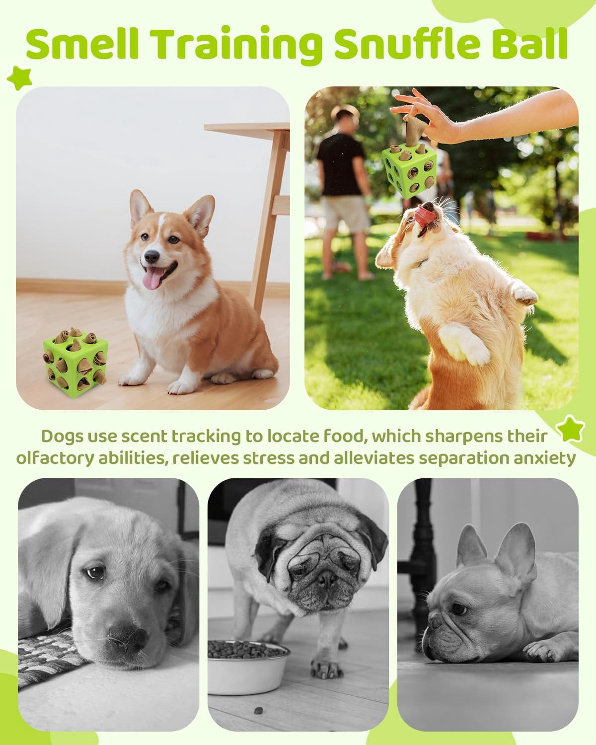 Interactive Dog Puzzle Toy for Natural Foraging Skills, Durable Snuffle Cube with Cloth Strips for Hide & Seek Treats, Slow Feeder for Mental Stimulation and Stress Relief in Green
