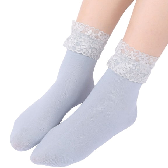 WTXUE Socks for Women, 1 Pairs Women Summer Soft Solid Lace Splice Socks Medium Stockings Socks, Light Blue