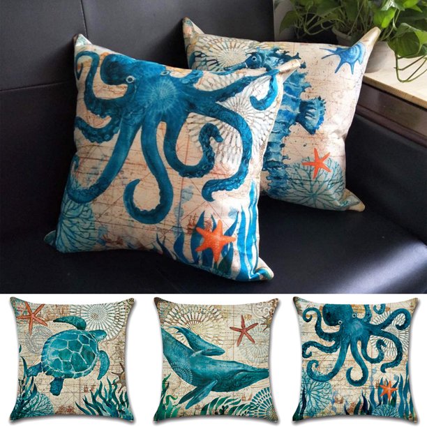 LINASHI Ocean Theme Pillow Covers , Beach Coastal Decor Outdoor