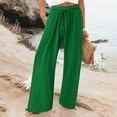 thumbnail image 2 of Lixiuxyad Women Summer High Waisted Cotton Linen Palazzo Pants,Wide Leg Long Lounge Pant Trousers with Pocket Green, 2 of 5