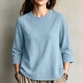thumbnail image 2 of Sudadera de Cuello Redondo para Mujer Casual de Manga 3/4 Tipo Pulóver Tops Ajuste Holgado Sudadera de Estampado Sólido sin Capucha, 2 of 9
