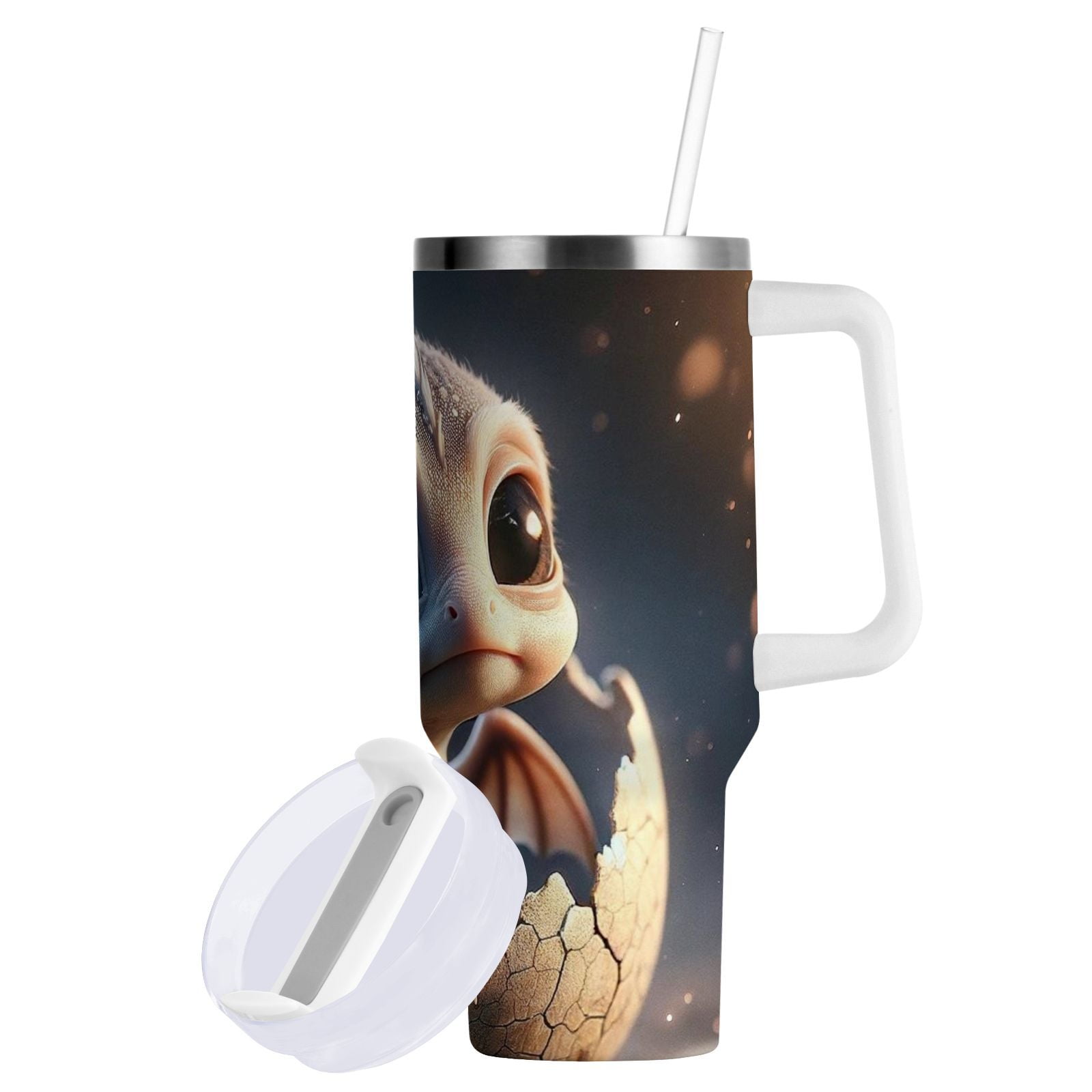 JSTEL Cute Baby Dragon 30 oz Tumbler Stainless Steel Water Bottle Vacuum Insulated Cup with Straw Lid & Handle For Travel Car Cup Holder