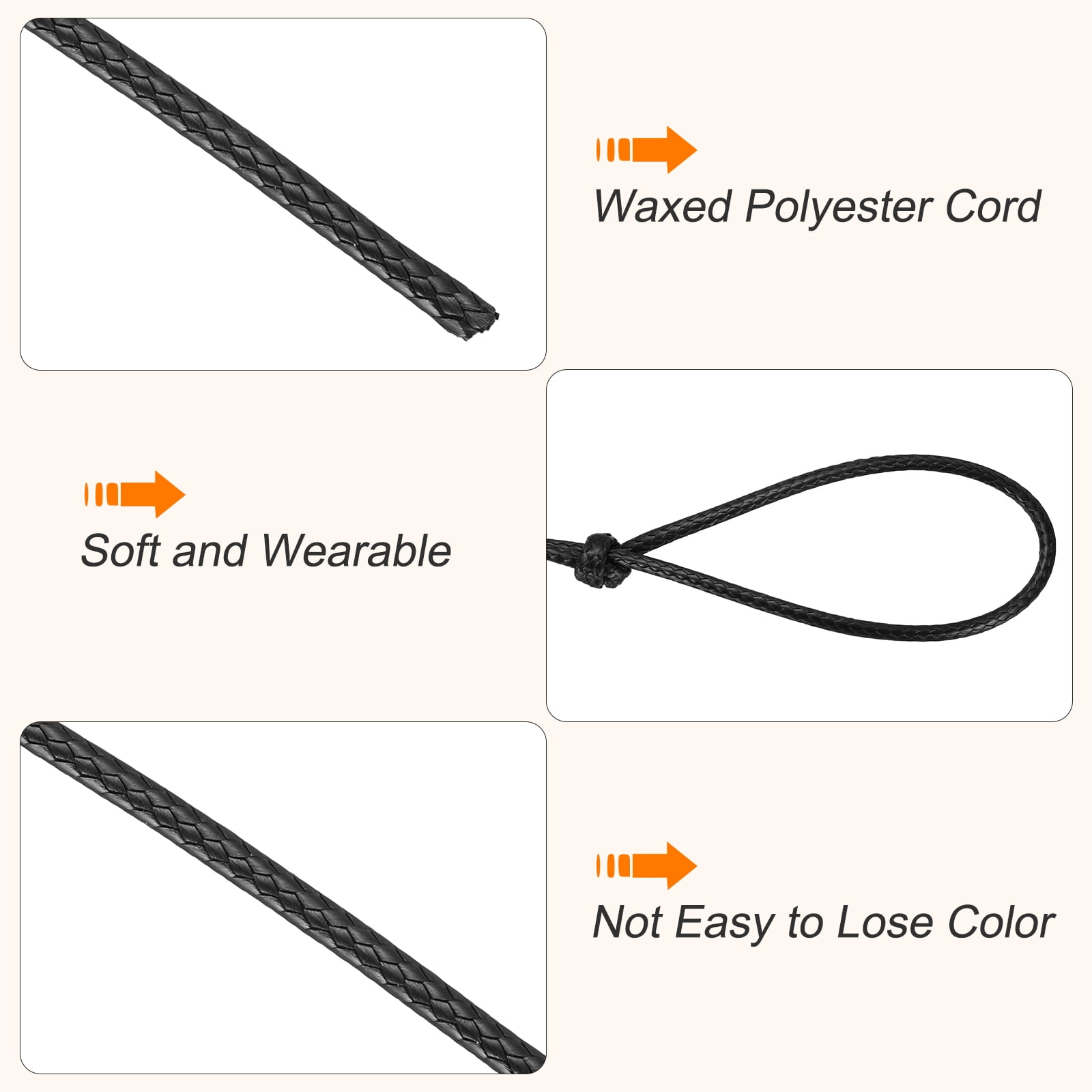 Waxed Cord 2mm Waxed Thread 87 Yard Wax String Leather Cord for Bracelet Making, Necklaces, Beading, Jewelry Making and DIY Crafts(Black)