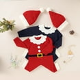 thumbnail image 2 of Gureui Newborn Baby Girl Boy Xmas Print Romper Christmas Outfits Knitted Jumpsuit with Santa Hat, 2 of 7