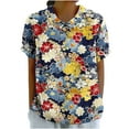 thumbnail image 2 of Womens Tops Plus Size Short Sleeve Round Neck Printing Casual Cropped Loose Shirt Multicolor XL, 2 of 5