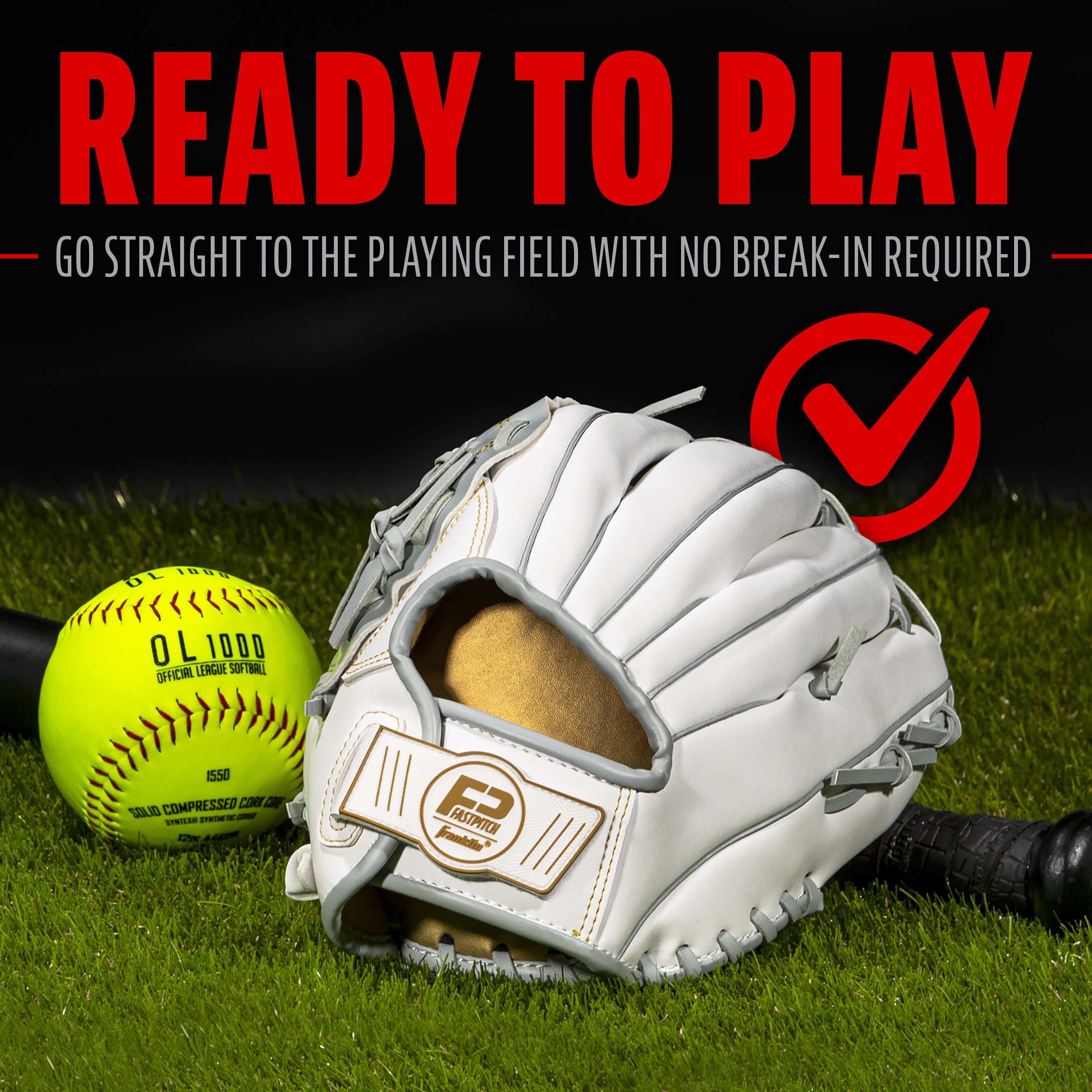 Franklin Sports Fastpitch Softball Glove - Field Master Fastpitch + Softball Mitt - Women's + Girls' Lefty Glove - Adult + Youth Baseball + Softball Gloves - Left Hand Throw - 12.0\" - White + Grey