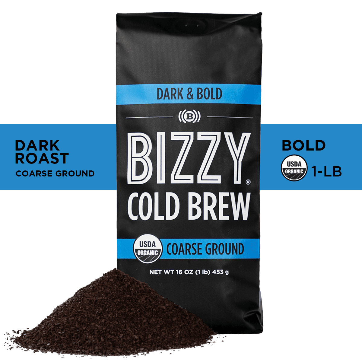 Bizzy Coffee Organic Cold Brew Dark Roast Coarse Ground Coffee, 16 Oz