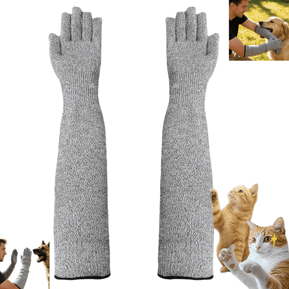 Long Anti-Scratch Pet Care Gloves, Arm Protective Sleeves for Cat Bathing Nail Trimming Daily Pet Interaction