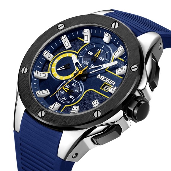 MEGIR Top Fashion Quartz Sports Watches Men Waterproof Silicone Band Chronograph Big Dial Wristwatch