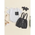 thumbnail image 3 of Nygoyerh 3-Piece Baby Boys Set Striped Print Short Sleeve Round Neck Pocket Romper Overalls Shorts Headpiece Outfits, 3 of 7