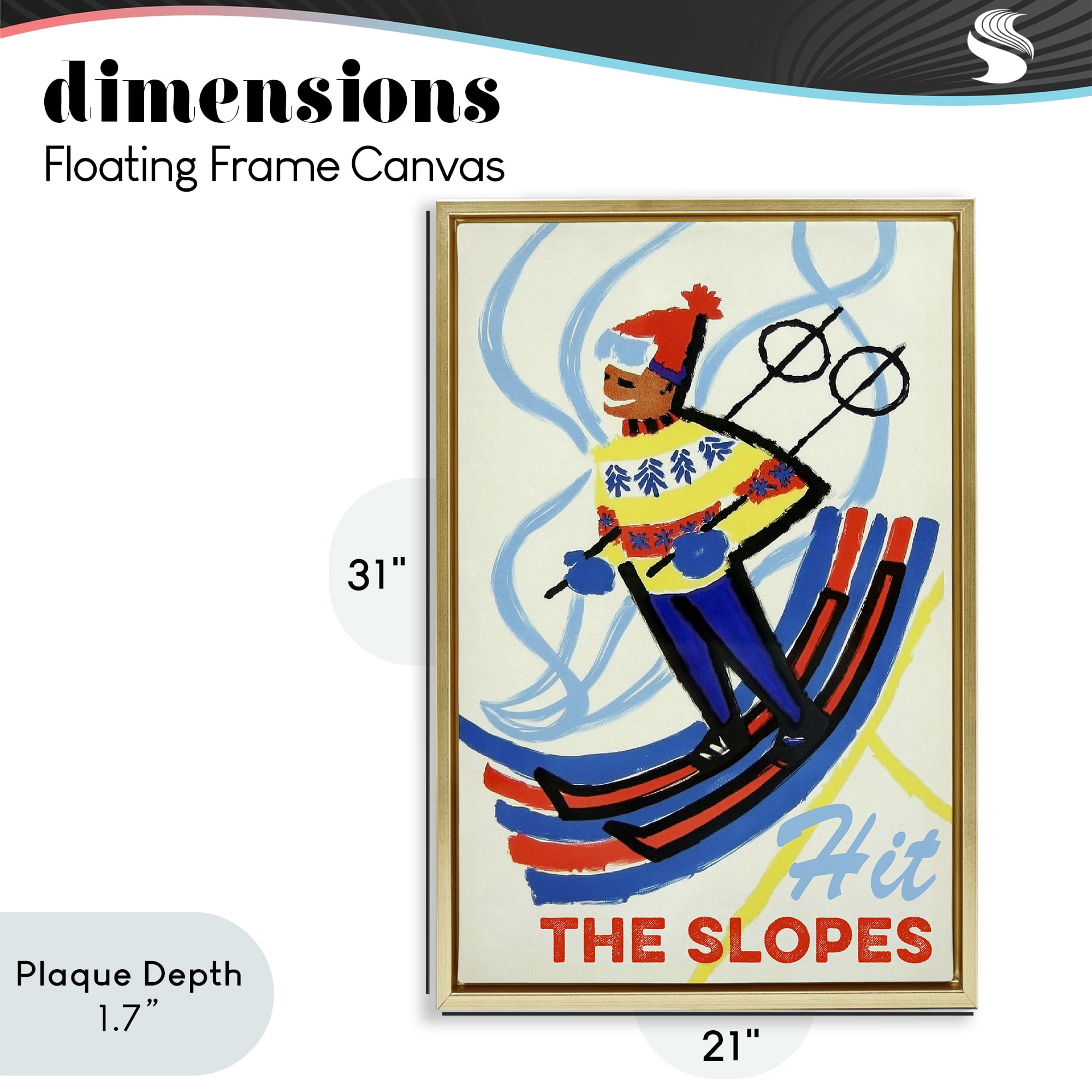 Stupell Industries Vintage Hit The Slopes Gold Framed Floater Canvas Wall Art, design by Grotto Studios