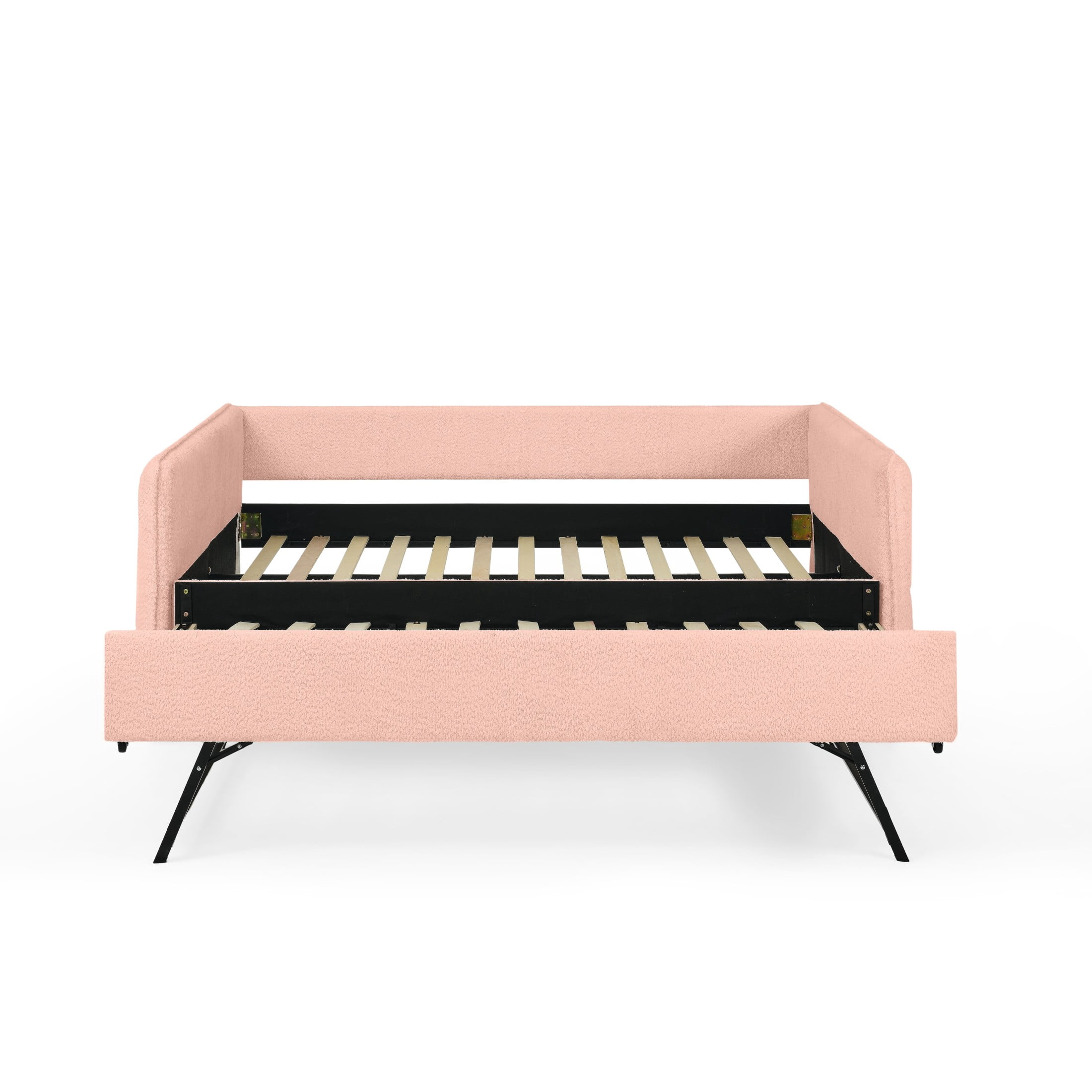 Noble House Zenton Full Size Boucle Daybed, Tufted Sofa Bed Frame with Trundle, Modern Guest Sleeper Couch, Pink