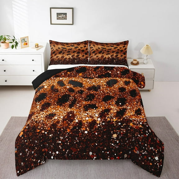 Erosebridal Chic Leopard Print Comforter Sets, Orange Sequin Print Comforters & Duvets, Reversible 2-Piece