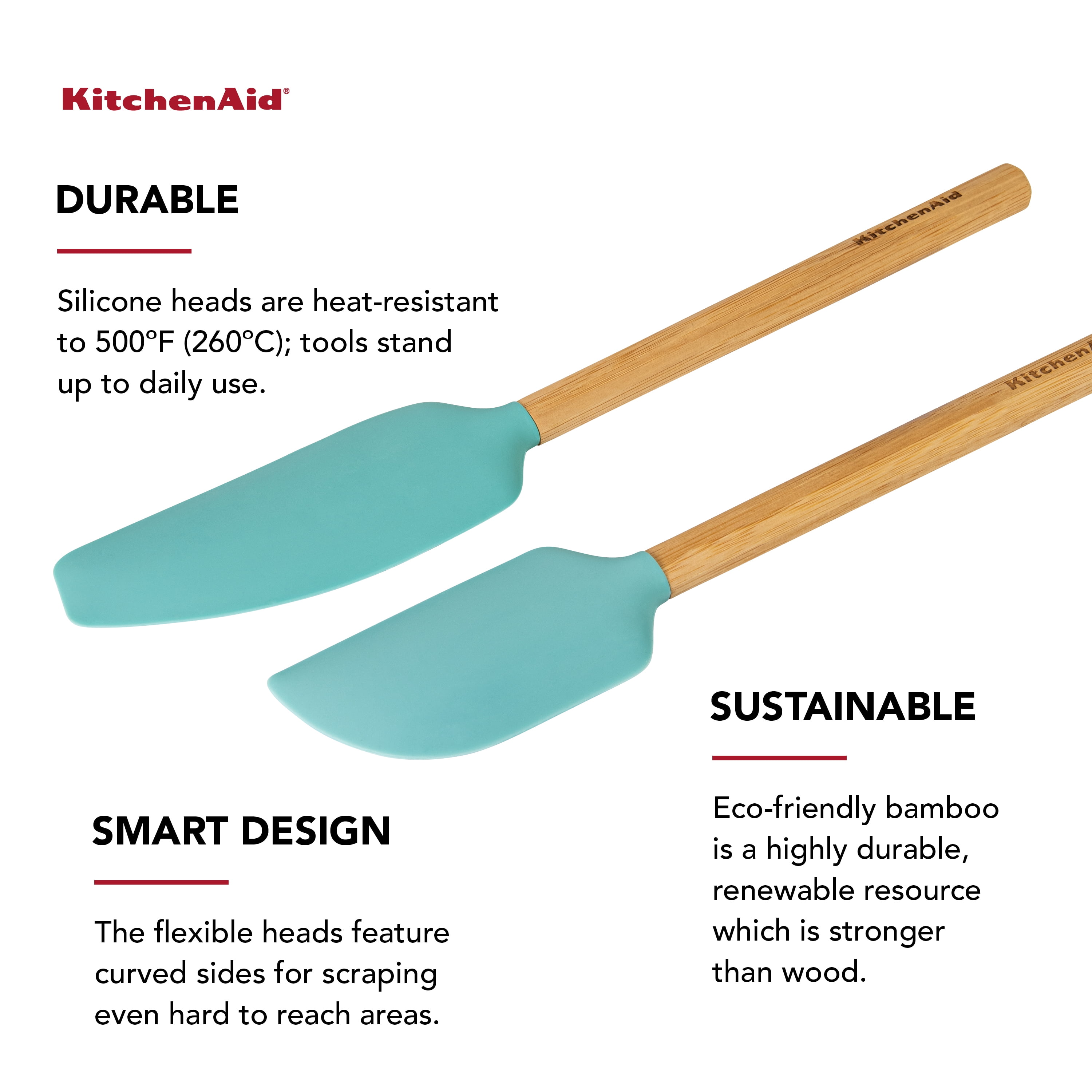 Kitchenaid Bamboo 2-piece Spatula Set in Aqua Sky