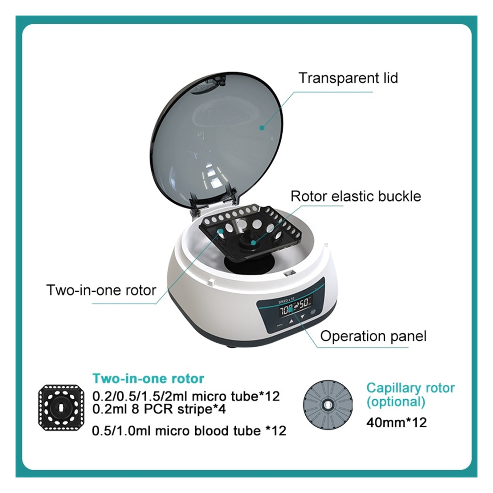Pcr Centrifuge Machine Digital High-Speed Plasma Centrifuge Lab Microcentrifuge 4000rpm 12000rpm 0.2/0.5/1.5/2ml Centrifuge Tube