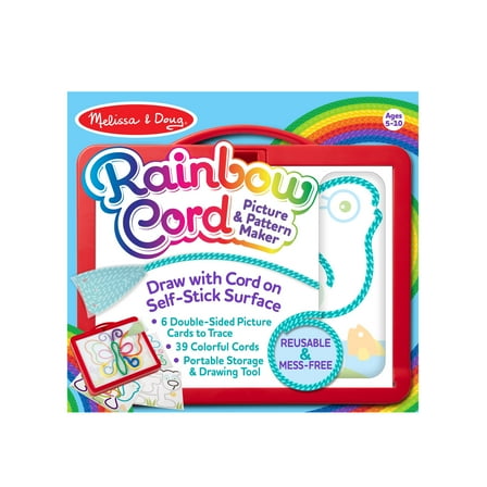 Melissa & Doug Rainbow Cord Picture And Pattern Maker Draw with Cords Activity – 39 Cords, 6 Double-Sided Cards to Trace