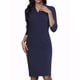 thumbnail image 1 of Vestido Midi de Manga 3/4 con Cuello de Pie en V para Mujeres Chic, L Azul Oscuro, 1 of 7