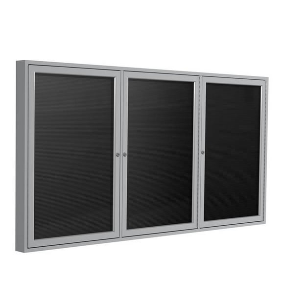 Ghent 48"x72" 3-Door Silver Aluminum Frame Fabric Letterboard - Black