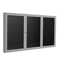 Ghent 48"x72" 3-Door Silver Aluminum Frame Fabric Letterboard - Black