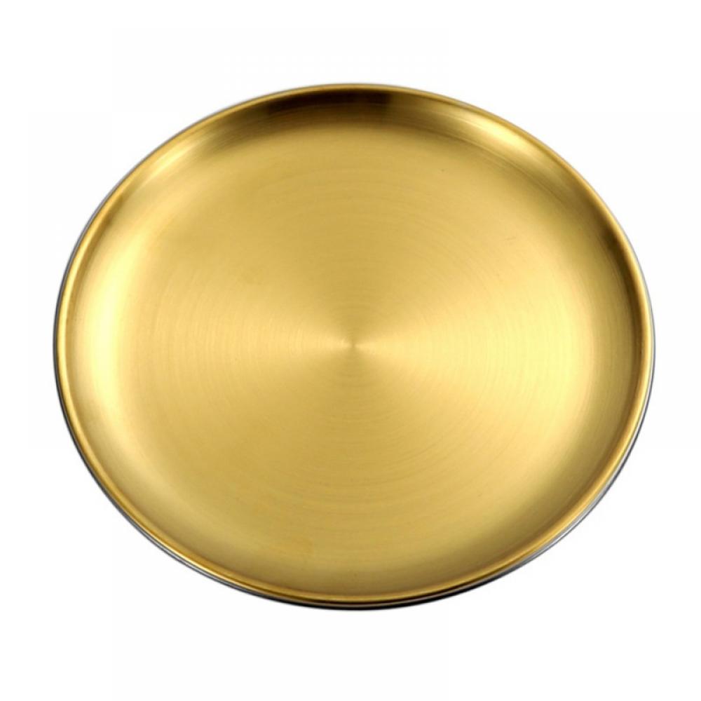 Round Gold Serving Tray Stainless Steel Heavy Duty Kitchenware Round
