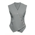 thumbnail image 3 of Button Up Asymmetrical Womens V Neck Hem Work Office Suit Vests Waistcoat Vest Sleeveless Blazers, 3 of 6