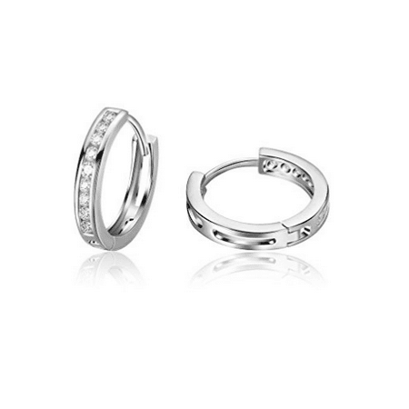 Round Diamond Hinged Hoops Carleen 925 Sterling Silver Channel Setting Round Cut Cubic Zirconia CZ Simulated Diamond Hinged Hoop Earrings for Women Girls Diameter 18mm/30mm ()