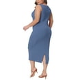 thumbnail image 4 of DARING DIVA Plus Size Sleeveless Square Neck Bodycon Midi Tank Dress 1X Blue, 4 of 6