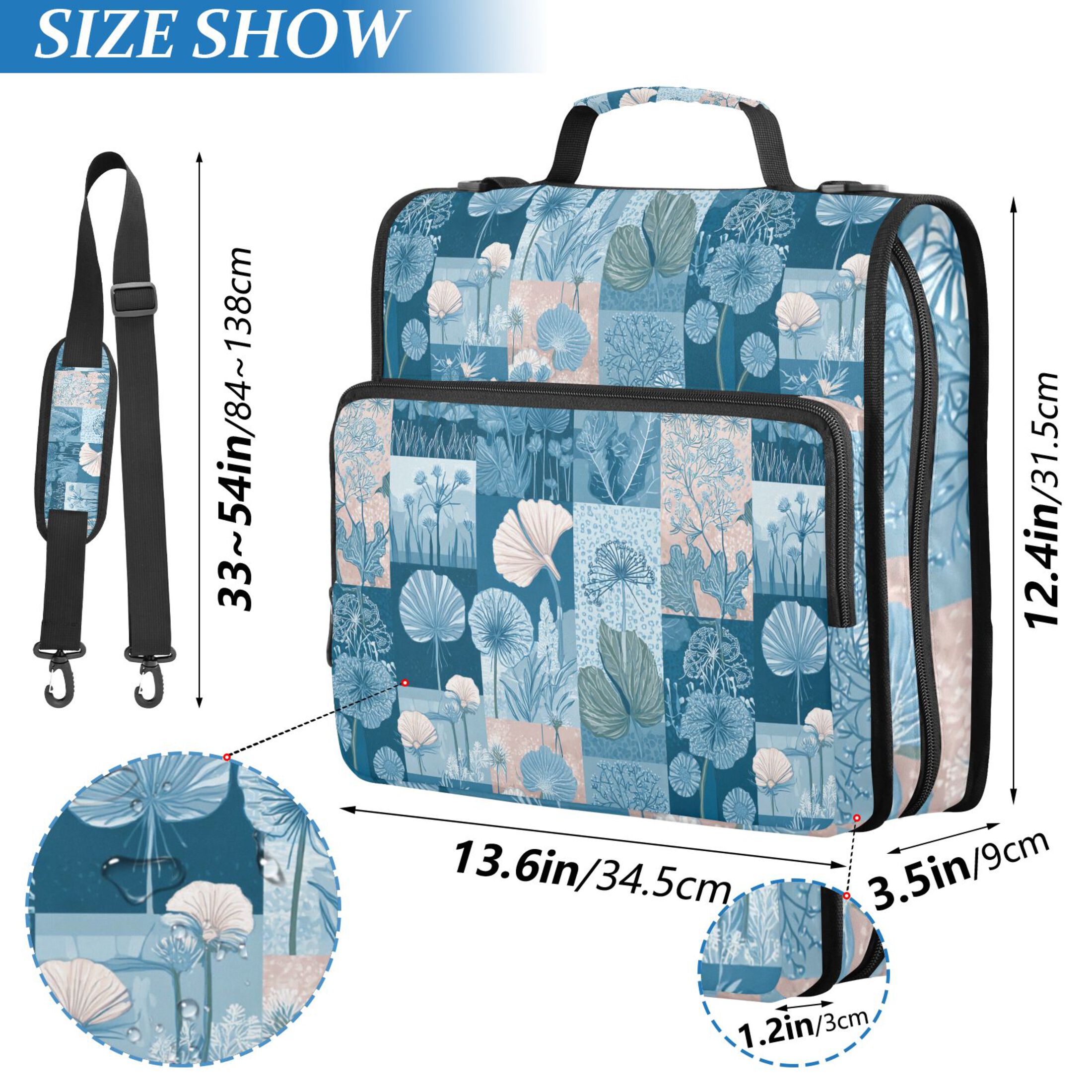 Zipper Binder Summer Patchwork 1.5 Inch Binder Folder Bag with Shoulder Strap and Handle