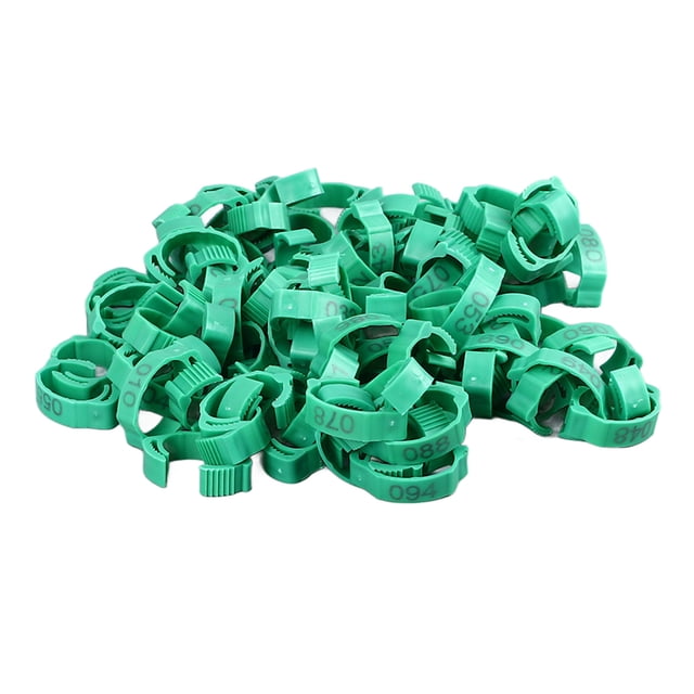 100 Anillos para Patas de Pájaros, Bandas de Plástico Resistente para Identificación de Pollos, Bandas Numeradas para Patas de Aves de Corral para