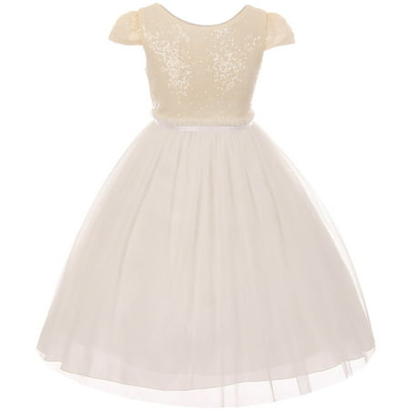 - Toddler Girl Cap Sleeve Sequin Mesh Trim Birthday Pageant Flower Girl Dress USA Off White 2 KD 410 BNY Corner