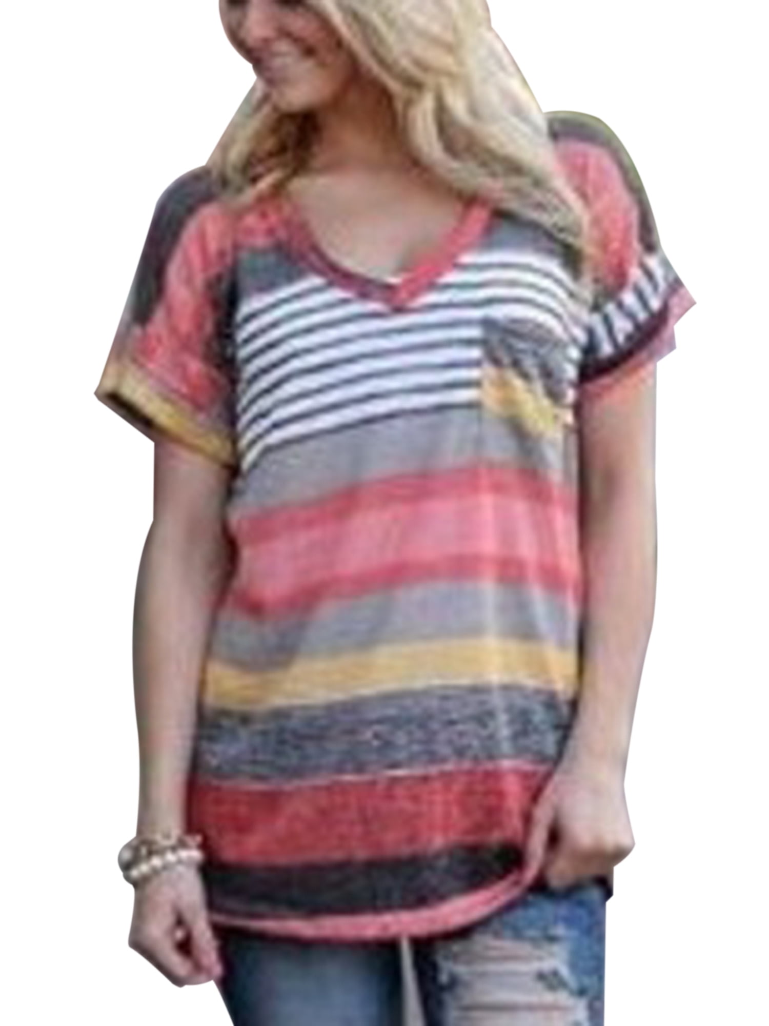 Benficial Womens Loose Recreational Printed Short Sleeve V-Collar Summer Shirt 2019 Summer