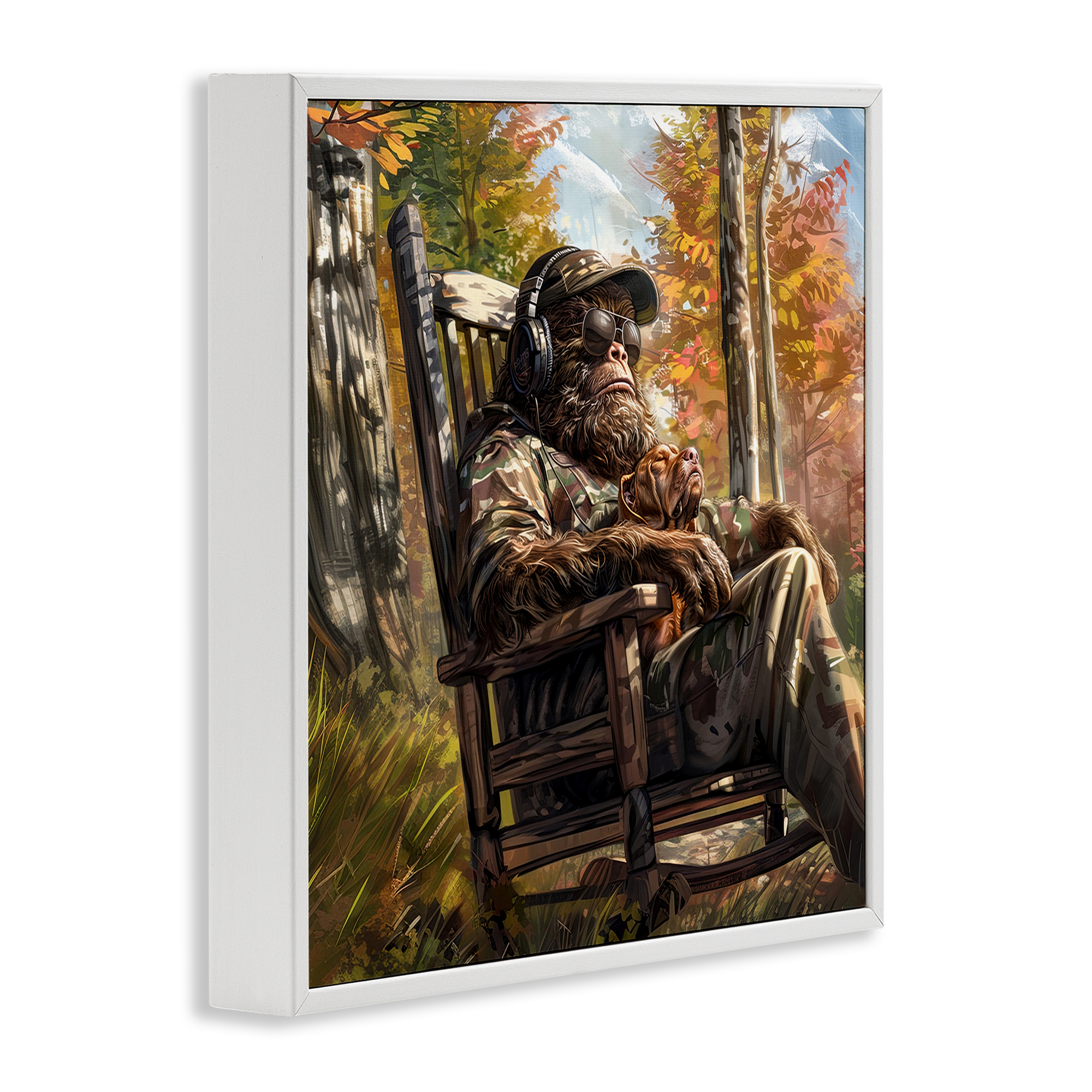 Mythical Creature with Headphones White Framed Giclee Art, design by Jim Baldwin